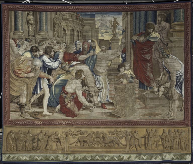 Manifattura di Pieter van Aeist, Il Sacrificio di Lystra, 1517-19, ordito in lana. Città del Vaticano, Musei Vaticani, Pinacoteca Vaticana, Salone di Raffaello. Photo © Governatorato S. C. V. – Direzione dei Musei