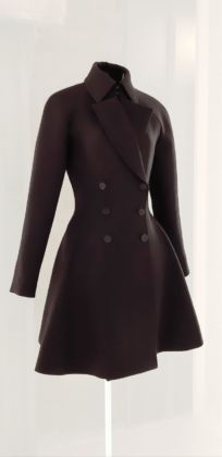 Alaïa, cappotto doppiopetto in gabardine di lana blue marine con laniche raglan. Collezione autunno inverno 2012