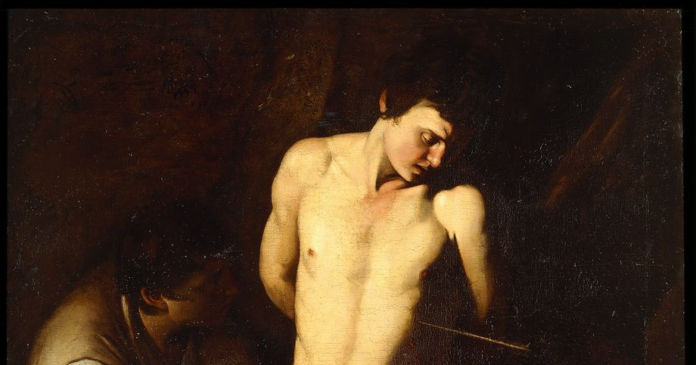 Caravaggio (attr.), San Sebastiano, particolare. Collezione privata