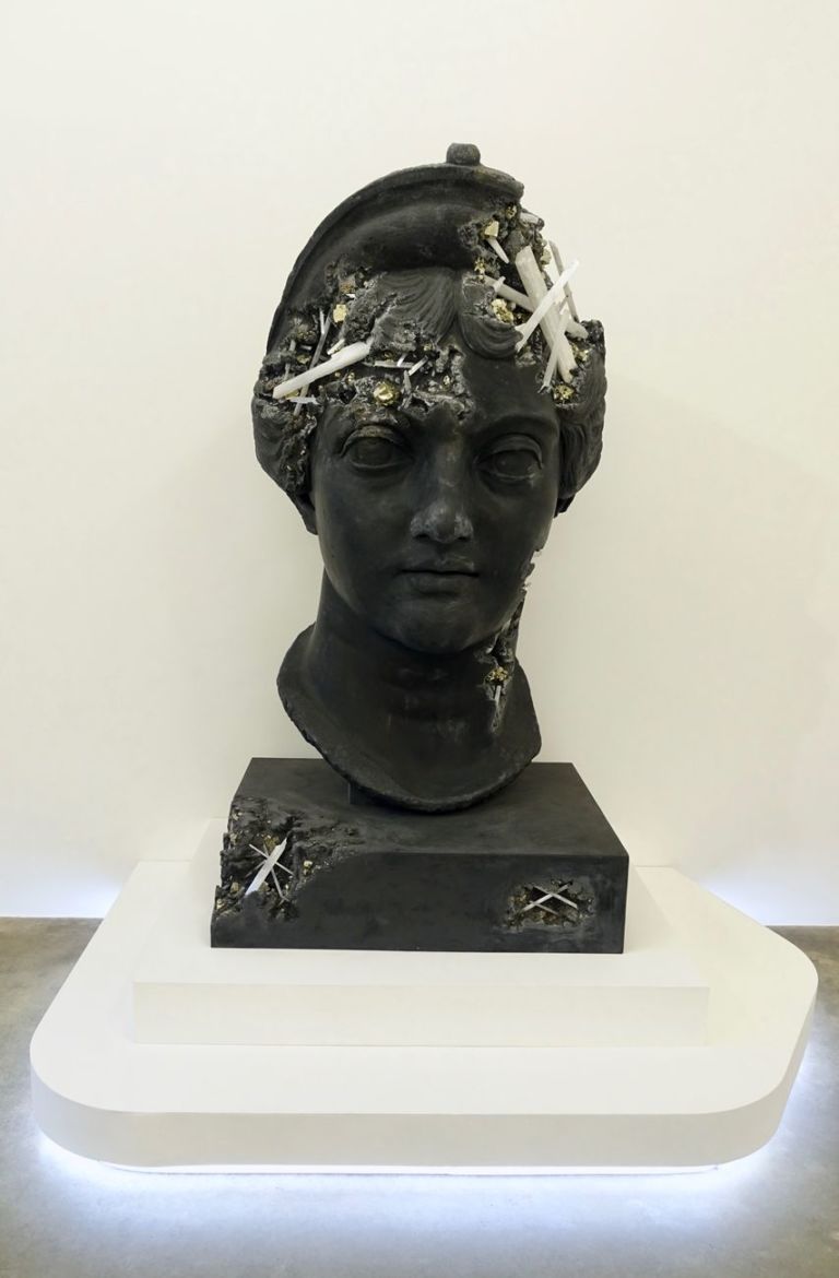 Daniel Arsham, Ash and Pyrite Eroded head of Lucille, 2019