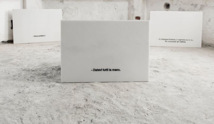 Gaia De Megni, Cinque modi per scomparire, 2017, incisioni su marmo, 60x85 cm