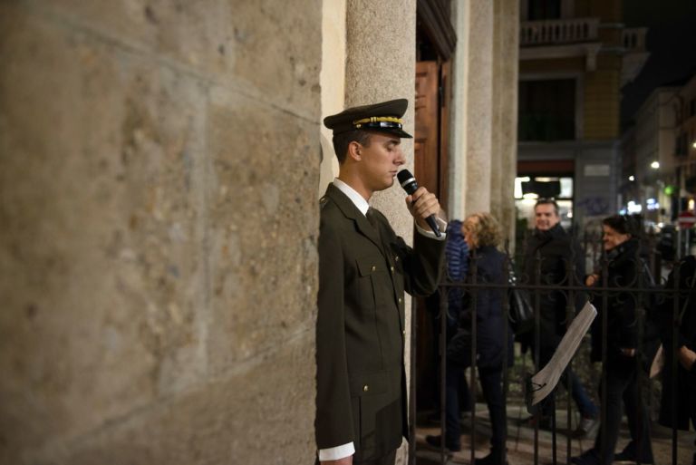 Gaia De Megni, San Carlo, 2019, performance, incisioni su lastre di granito, 12.5x183 cm