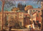 Giorgio de Chirico, La partenza del cavaliere, 1923, olio su cartone, 49 x 67 cm. Roma, collezione privata