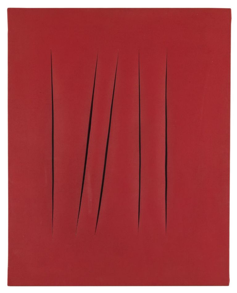 Lucio Fontana, Concetto spaziale. Attese, 1967, idropittura su tela, 81 x 65 cm. Collezione privata. Courtesy Galleria Mucciaccia