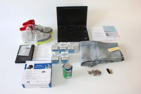 Mediengruppe Bitnik, Illegal goods bought by Random Darknet Shopper exhibited at Kunst Halle St. Gallen, 2015