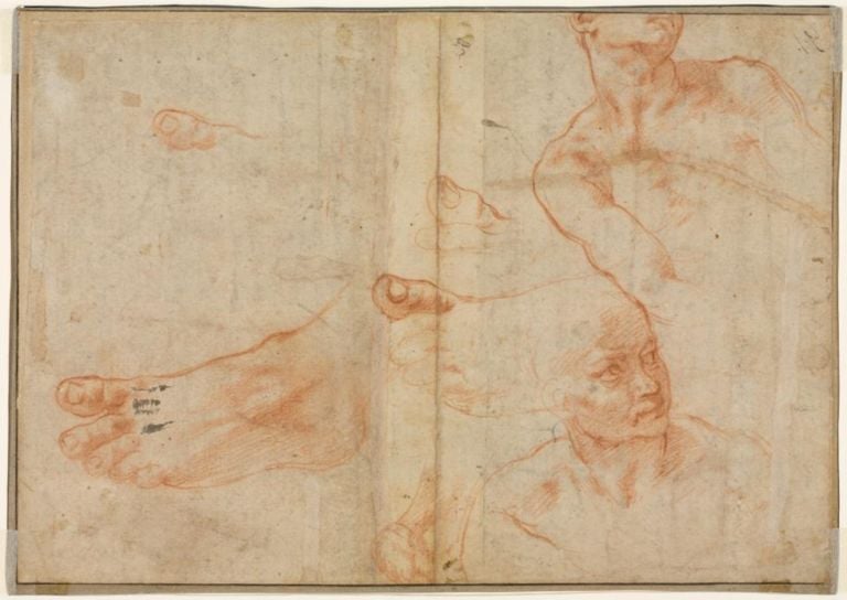 Michelangelo Buonarroti, Figure Studies for the Sistine Ceiling (verso), 1510 11 Red chalk and black chalk or charcoal (recto); The Cleveland Museum of Art