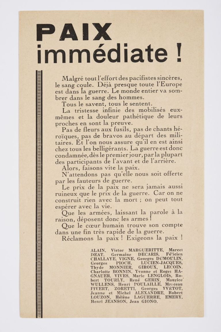Paix immédiate !, settembre 1939. Collection Gérard Allibert. Photo © David Giancatarina