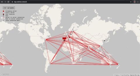 Screenshot della sezione mappa del progetto Red Lines (2018) di Evan Roth