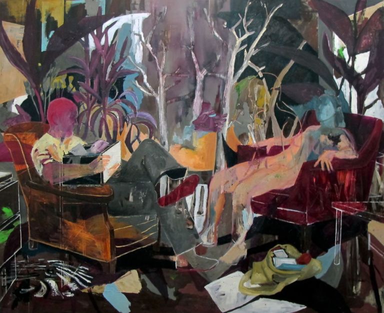 Aryan Ozmaei, Transformation Room, 2018, olio su tela, 170x240 cm