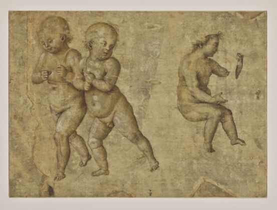 Bernardino Pinturicchio (atelier de), Deux enfants debout, un enfant assis©RMN Grand Palais Domaine de Chantilly Benoît Touchard