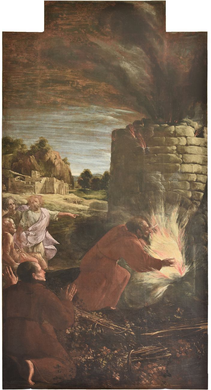 Giovanni Serodine, San Francesco di Paola che spegne la fornace in fiamme, 1623 25. Chiesa di San Francesco, Matelica