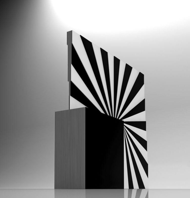 Marcello Morandini, 572 A - 2011 (2014), laminato stratificato Print HPL Abet. Laminati (bianco e nero), 159 x 159 x 33,6 cm, esemplare unico
