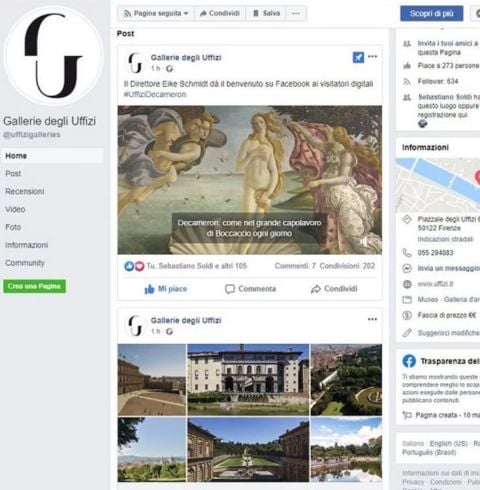 Pagina Facebook degli Uffizi