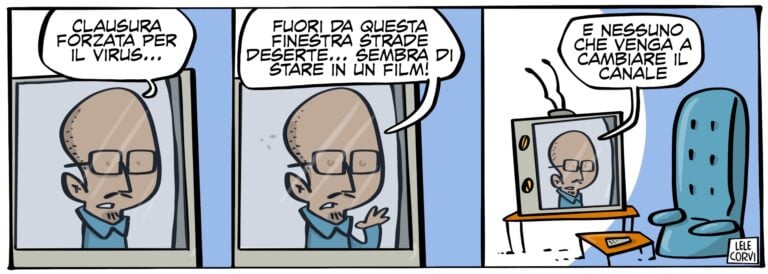 Una vignetta di Lele Corvi per Popoff Quotidiano. Courtesy l'artista