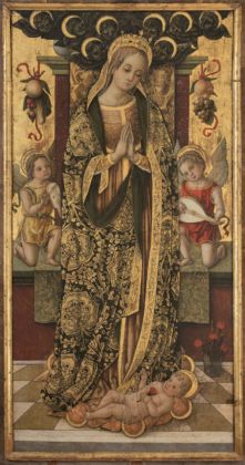 Vittore Crivelli, Madonna adorante il Bambino e angeli musicanti, fine XV secolo. Pinacoteca Civica, Sarnano
