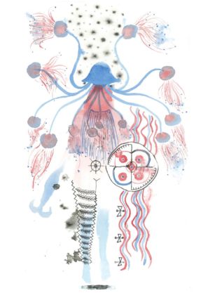 Laura Cionci, Jellyfishpower (2020), acquarello e china su carta, 21 x 35 cm