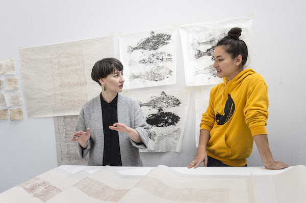 Curator Nicole Burisch with artist Alexa Hatanaka