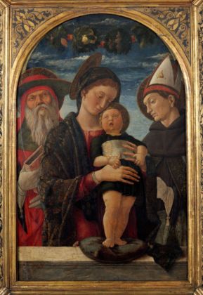 Andrea Mantegna, Madonna con Bambino e Santi Gerolamo e Ludovico di Tolosa, 1453 54. Paris, Musée Jacquemart André