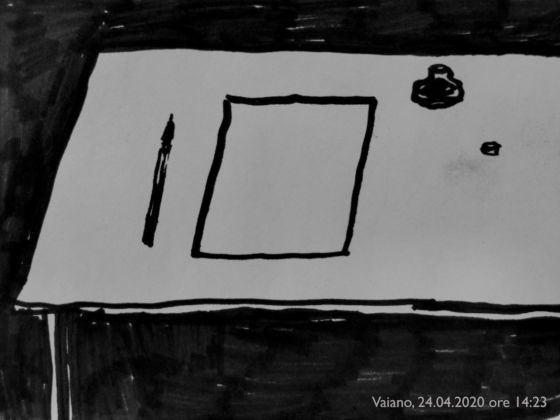 Emanuele Becheri "Vaiano, 24.04.2020 ore 14:23", 2020 pennarello su carta Courtesy l'artista