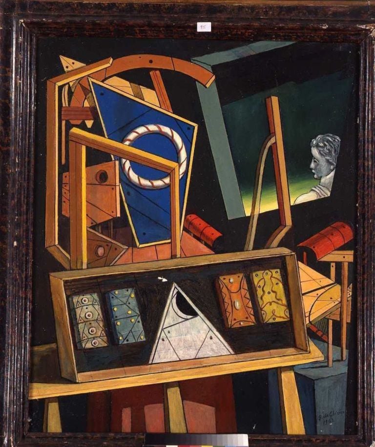 Giorgio de Chirico, Interno metafisico con profilo di statua, 1962, olio su tela, 80x65 cm, Fondazione Giorgio e Isa de Chirico, Roma