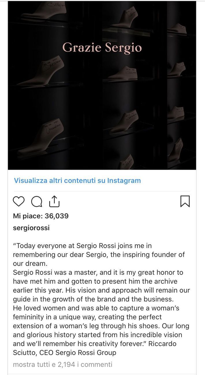 Il ricordo di Sergio Rossi scritto da Riccardo Sciutto