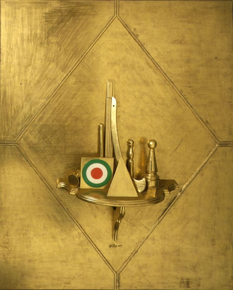 Lucio Del Pezzo, Grande quadro d’oro, 1964, tecnica mista su legno, 160x130x24 cm, collezione privata. Courtesy Fondazione Marconi, Milano. Photo Fabio Mantegna, Milano