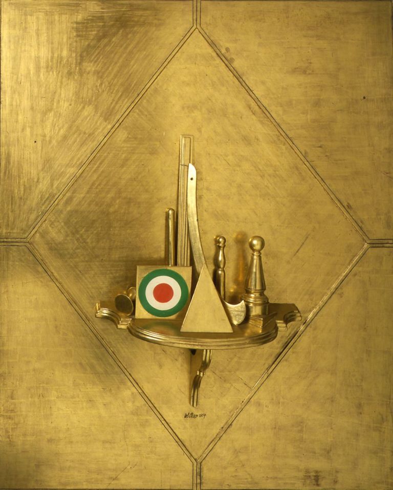 Lucio Del Pezzo, Grande quadro d’oro, 1964, tecnica mista su legno, 160x130x24 cm, collezione privata. Courtesy Fondazione Marconi, Milano. Photo Fabio Mantegna, Milano
