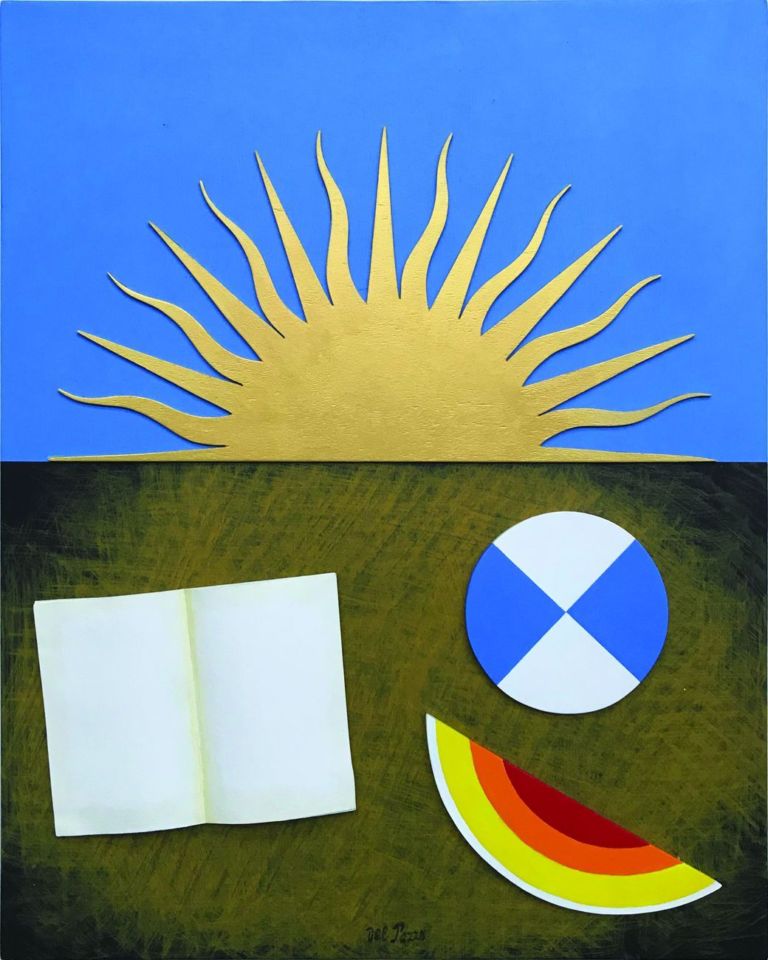 Lucio Del Pezzo, Sole, 2008, acrilici e foglia d’oro su legno, 50x40 cm, courtesy Galleria Lombardi, Roma