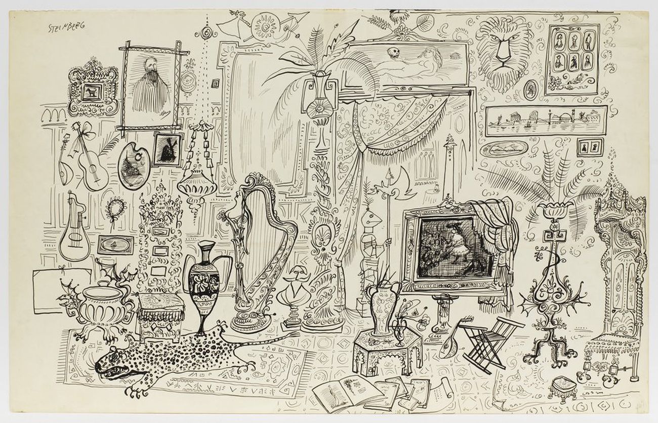 Saul Steinberg, Untitled (Victorian Interior), 1949 54. Courtesy Pace Gallery