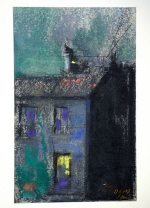 Tino Signorini, La finestra illuminata, 2014 - creta nera, tecnica mista