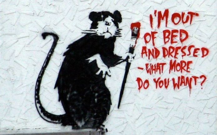 Uno dei celebri “rats” di Banksy, realizzato su un muro di Melrose Avenue a Los Angeles