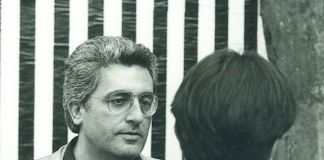 Germano Celant e, di spalle, Giulio Paolini. Genazzano, 1983