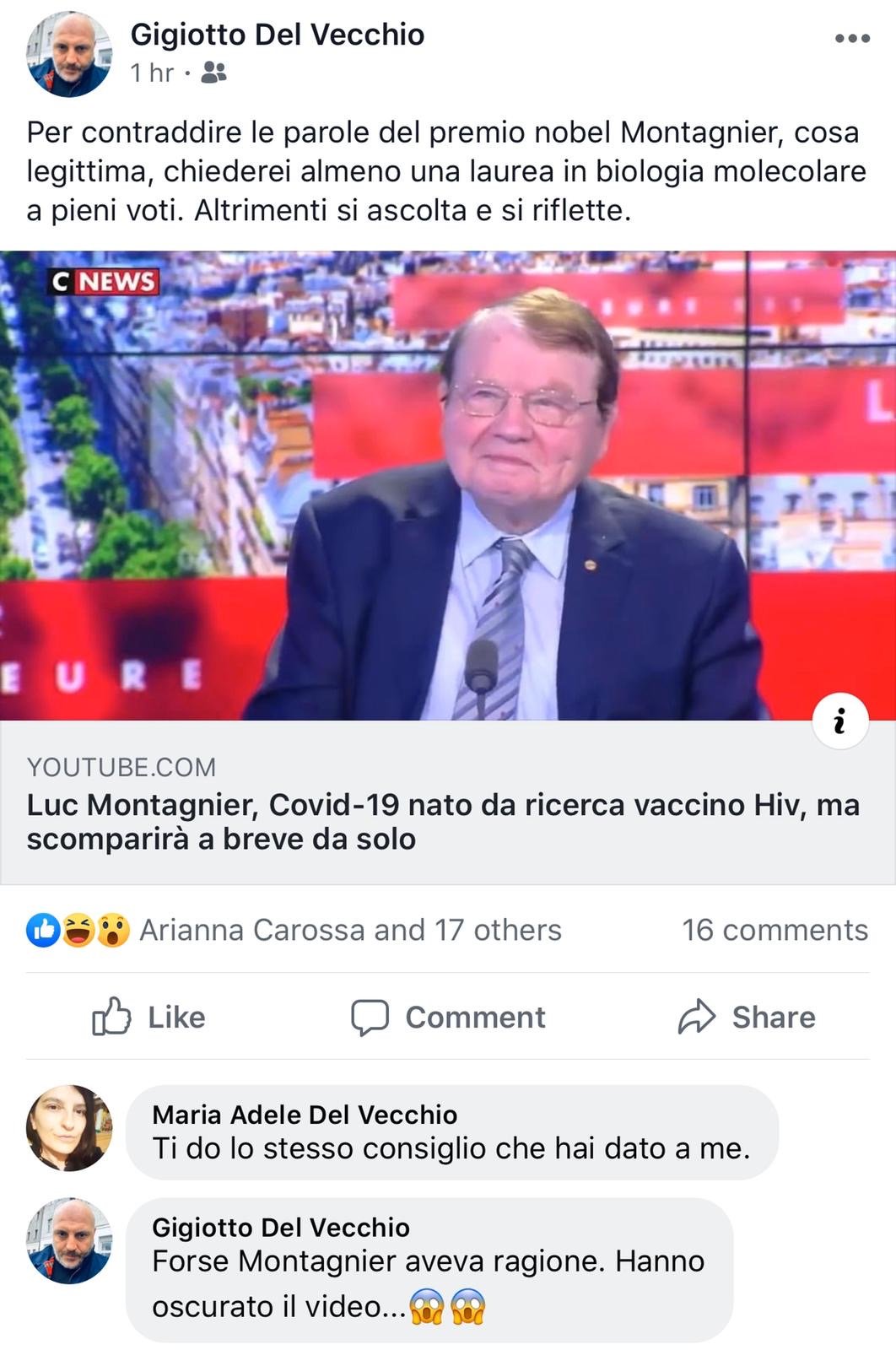 Post di Gigiotto Del Vecchio sul Coronavirus