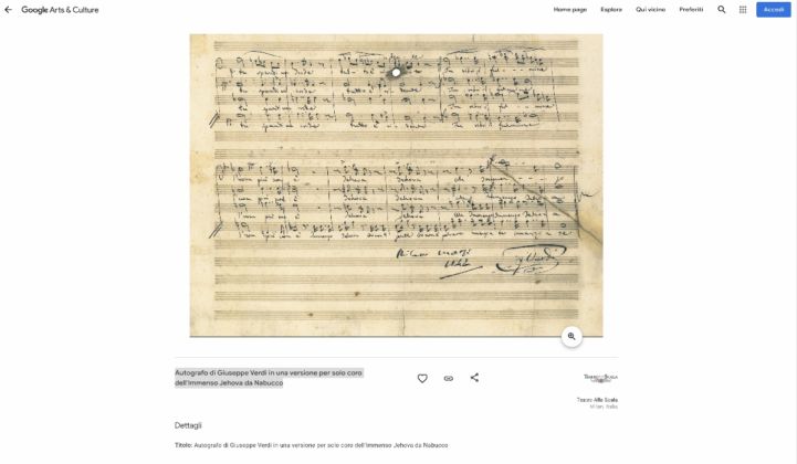 Autografo di Giuseppe Verdi in una versione per solo coro dell_Immenso Jehova da Nabucco, Teatro alla Scala, Google Arts&Culture