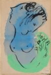 Marc Chagall, Double profil sur fond bleu et vert, 1950, gouache, pastello e inchiostro di china su carta, cm 26x18,2. Stima € 40.000 50.000