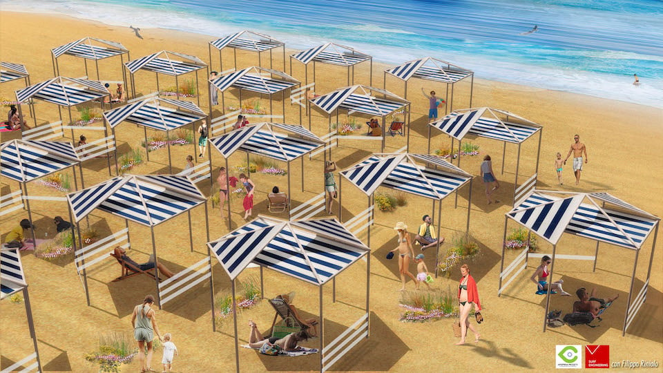 Un architetto e un artista propongono un progetto per le spiagge. Distanziamento ad alveare