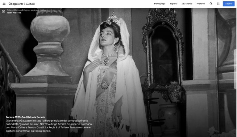 Maria Callas in Fedora 1955, Vestire Maria Callas, Teatro alla Scala Google Arts&Culture