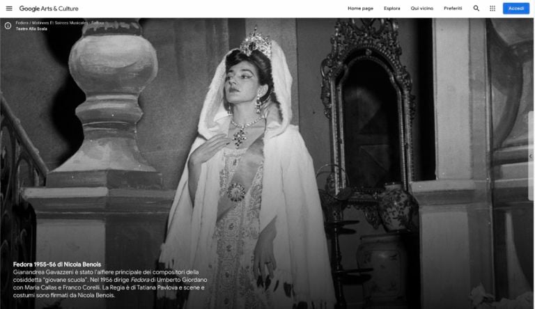 Maria Callas in Fedora 1955, Vestire Maria Callas, Teatro alla Scala Google Arts&Culture