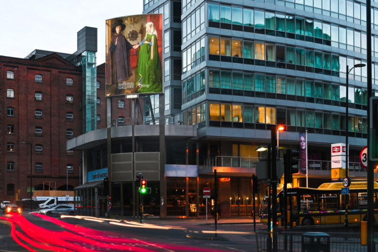 Jan van Eyck, The Arnolfini Portrait (detail), 1434 Manchester Gateway Piccadilly © Ocean Outdoor