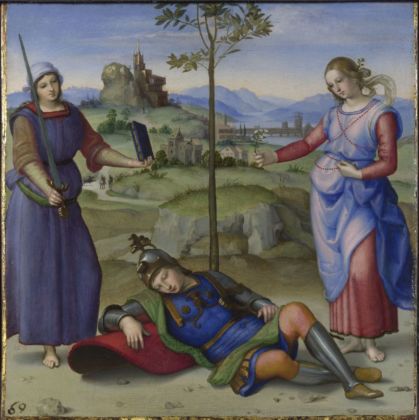 Raffaello, Il sogno del cavaliere (Ercole al bivio), 1504, olio su tavola. Londra, The National Gallery. Photo © The National Gallery, London