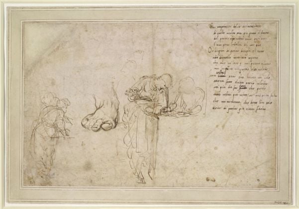 Raffaello, Studi per la Disputa del Sacramento e un sonetto, 1509-11 ca., penna e inchiostro. Londra, The British Museum, department of Prints and Drawings © The Trustees of the British Museum