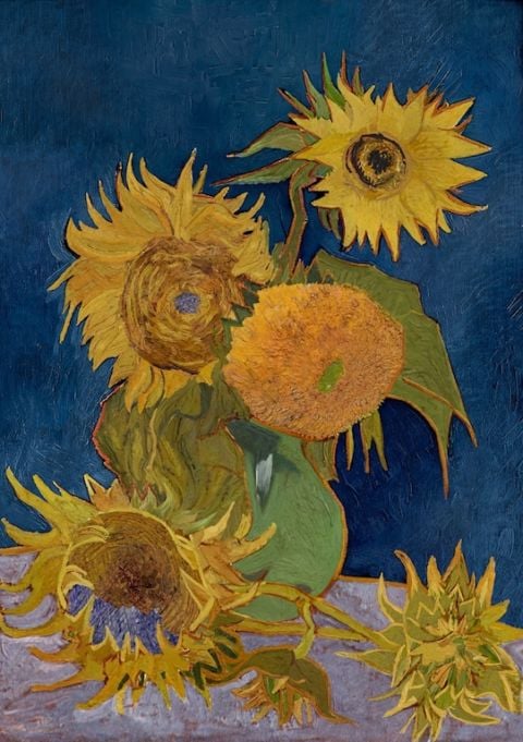 Foto Vaso con cinque girasoli, Vincent van Gogh Rimaterializzazione by Factum Arte 