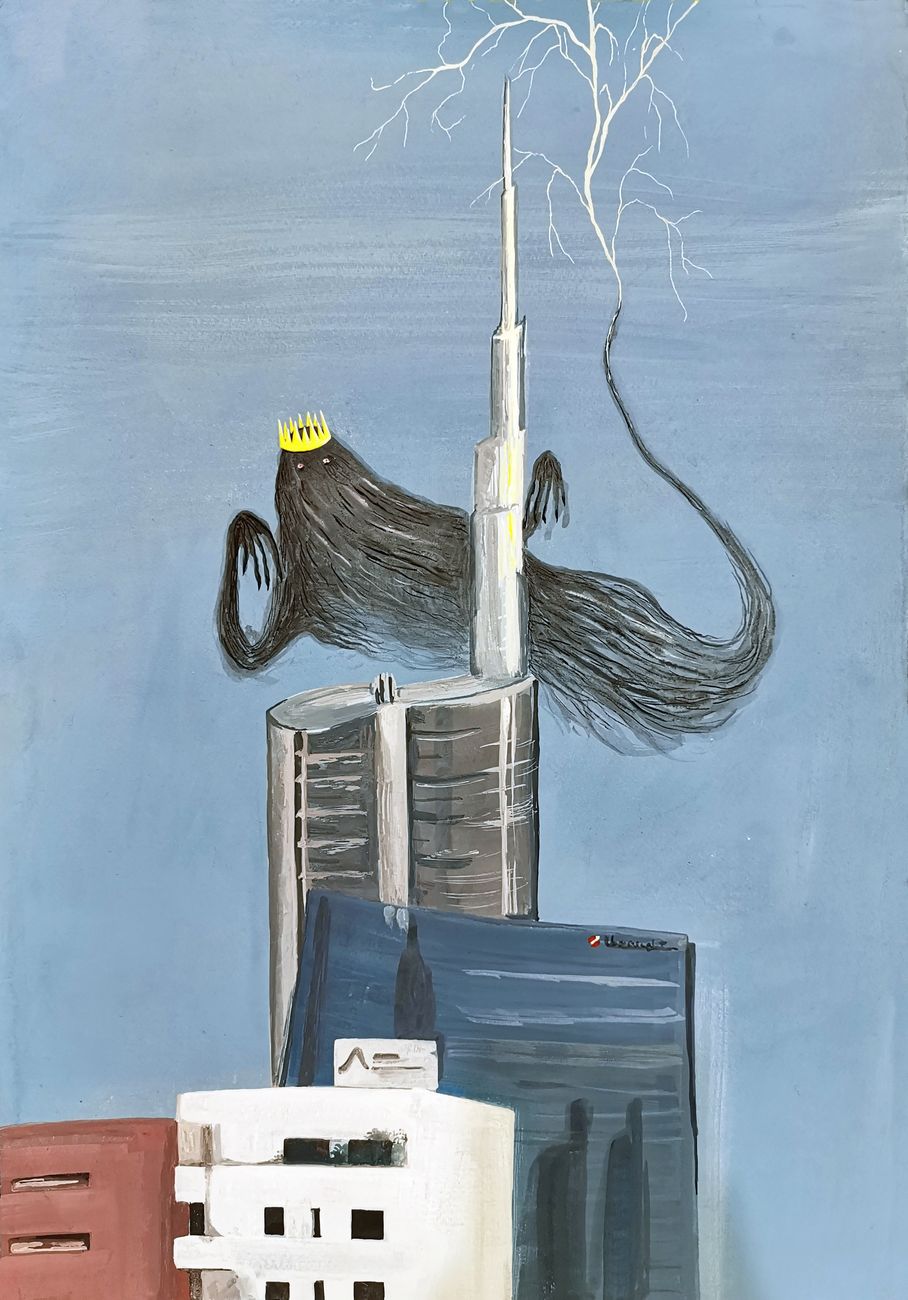 Agnese Guido, Da Milano, per oggi, è tutto, gouache su carta, 35x50 cm, 2020