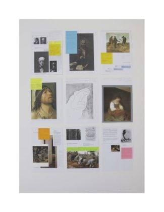 Bethan Huws, The relation is not formal. It’s conceptual, 2020, collage, fotocopie, post-it, cartoline montate su cartone museale, cm 120x 87x4 ognuno