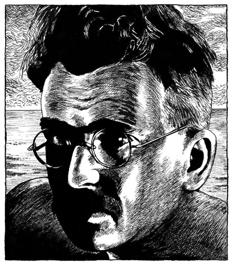 Frédéric Pajak, Walter Benjamin. Illustrazione per Manifesto incerto, I (L'orma, Roma 2020)