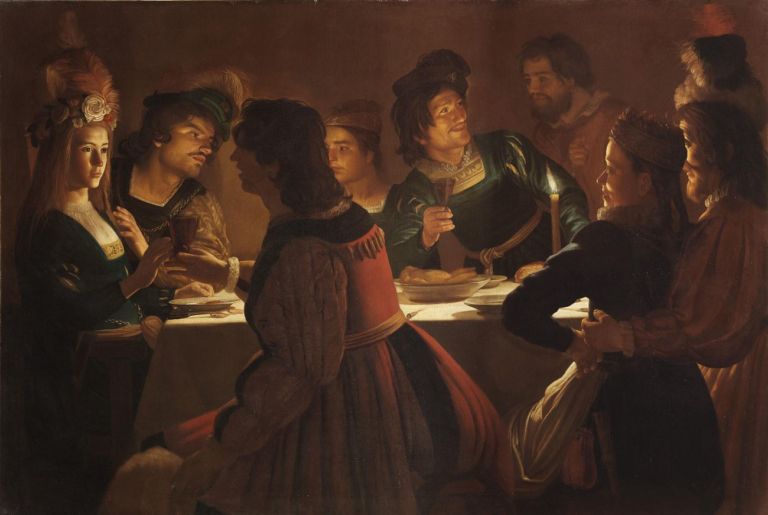 Gerrit van Honthorst, detto Gherardo delle Notti, Cena con sponsali, 1613-14. Olio su tela, 138 x 203. Gallerie degli Uffizi, Firenze