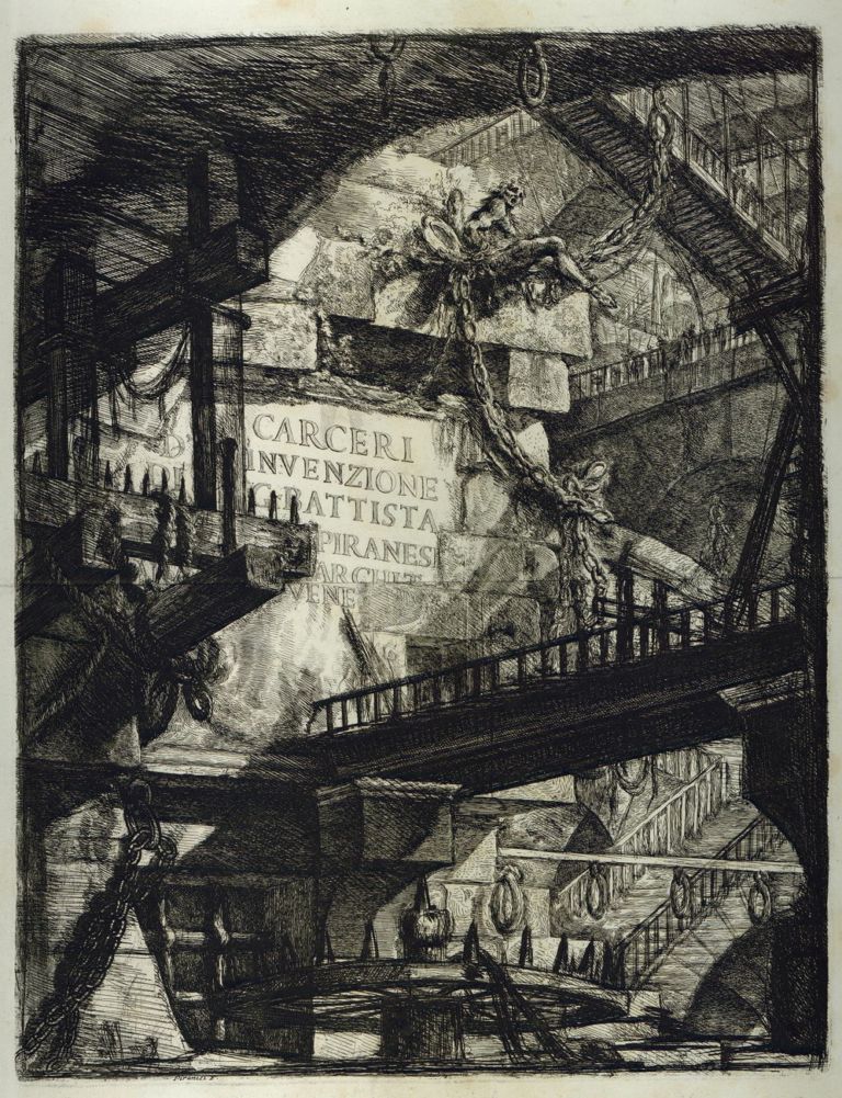 Giambattista Piranesi, Carceri d’Invenzione, frontespizio, Roma 1761. Venezia Fondazione Giorgio Cini