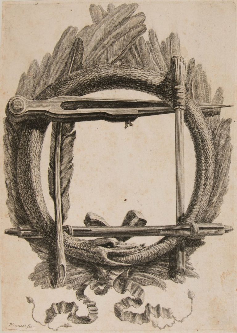 Giambattista Piranesi, Occhietto con uroboros, in Lettere di Giustificazione scritte a Milord Charlemont, Roma 1757. Bassano del Grappa, Biblioteca Civica