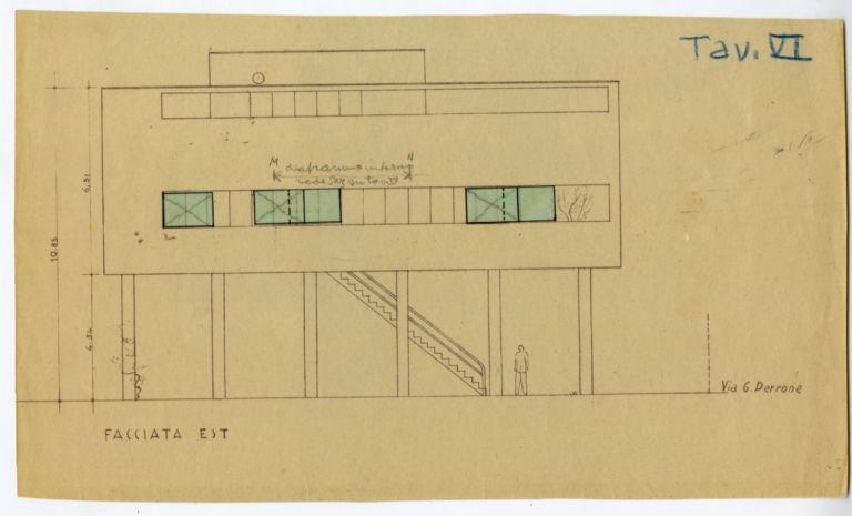 L. Figini, Casa Figini al Villaggio dei giornalisti di Milano, 1933 35, eliocopia con prospetto. Mart, Archivio del ‘900, Fondo Figini Pollini