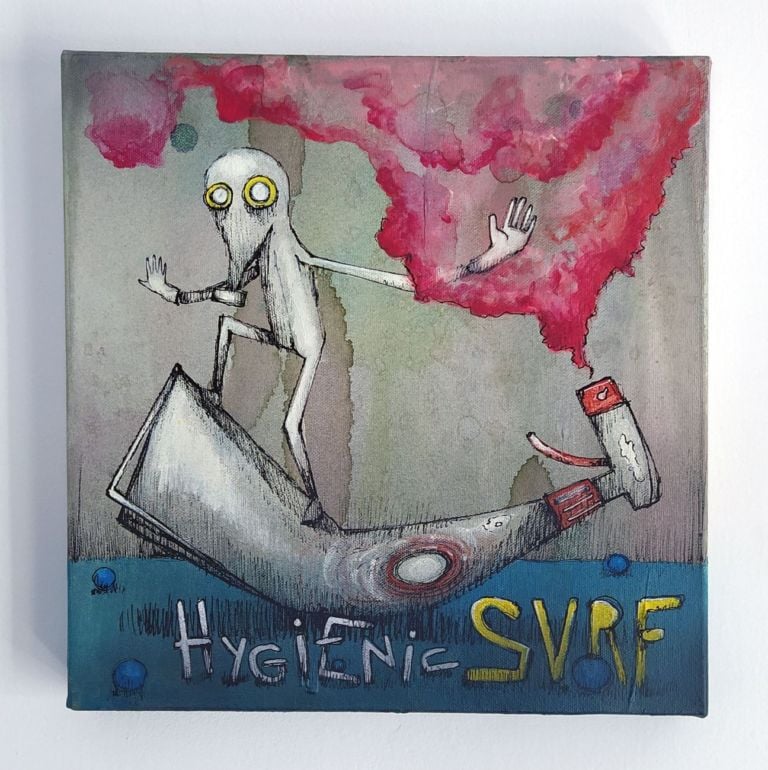 Mrfijodor, Hygienc Surf, 2020, tecnica mista su tela, cm 30x30